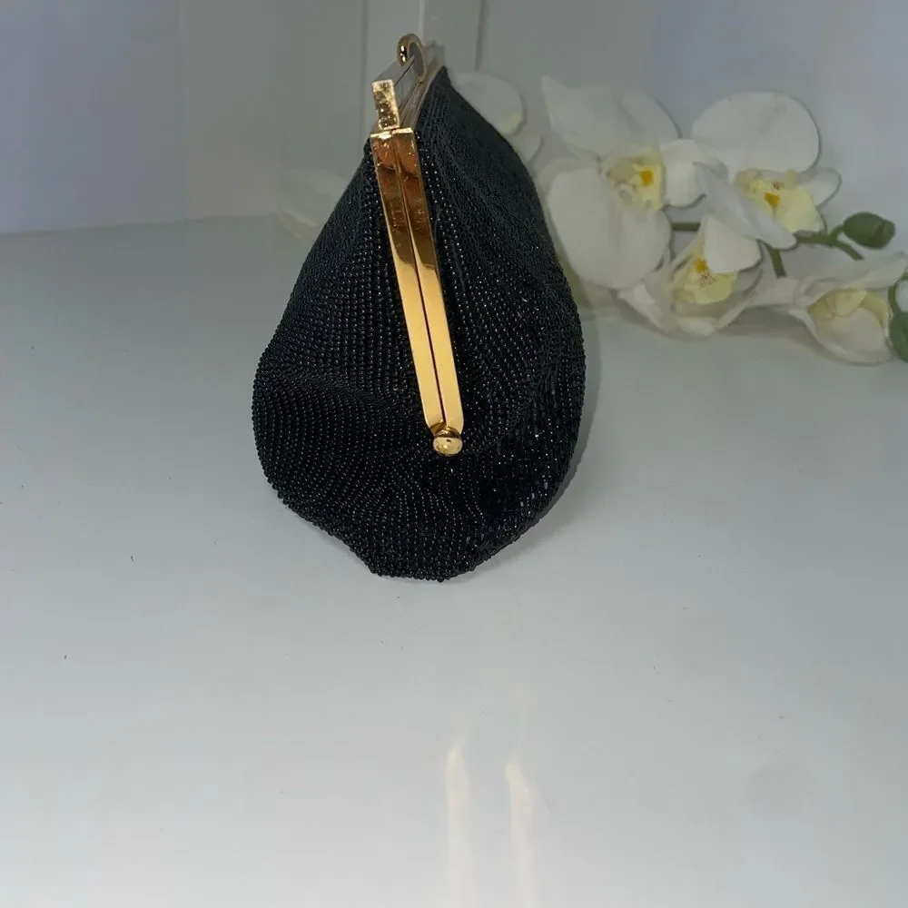 Walborg Black Beaded Clutch with Gold Accents